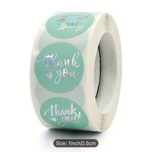 Thank You Stickers, 500 Piece, Green & Silver